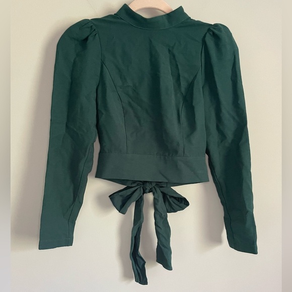 Anthropologie Maeve Open-Back Bow Blouse in Teal Green - Picture 5 of 16